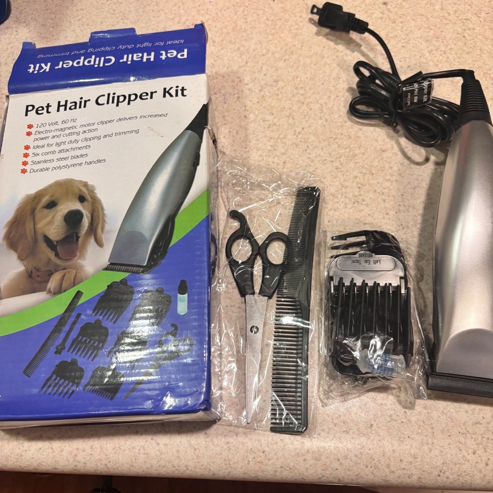 Pet Hair Clipper Kit Electric Dog Cat Grooming Trimmer Set with 6 Attachments